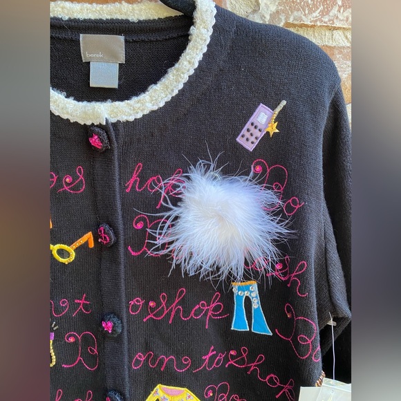 💐NEW👜Berek “Born to Shop” Embellished Cardigan Sweater Size L👒 - Picture 8 of 16